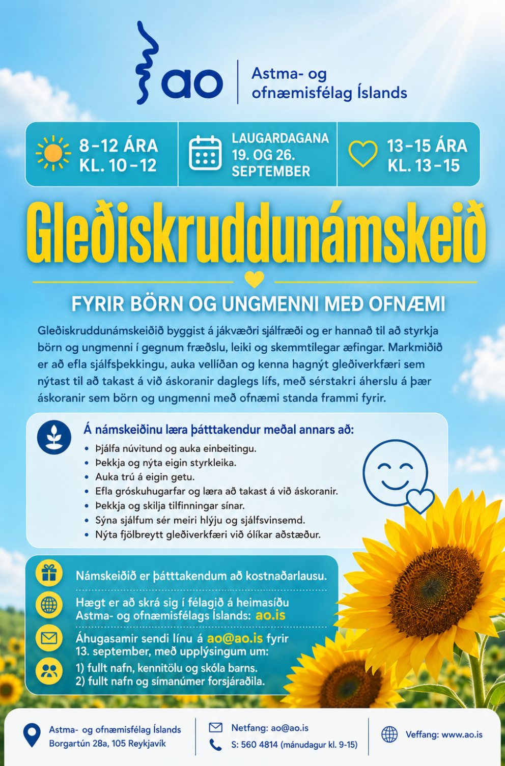 Gleðiskruddunámskeið fyrir börn og ungmenni með ofnæmi