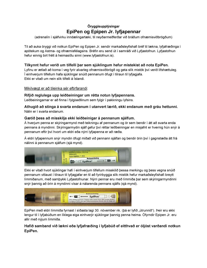 EpiPen. Öryggisupplýsingar frá Vistor