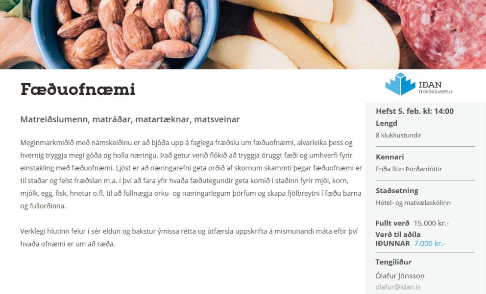 Fæðuofnæmisnámskeið 5. og 6. febrúar nk