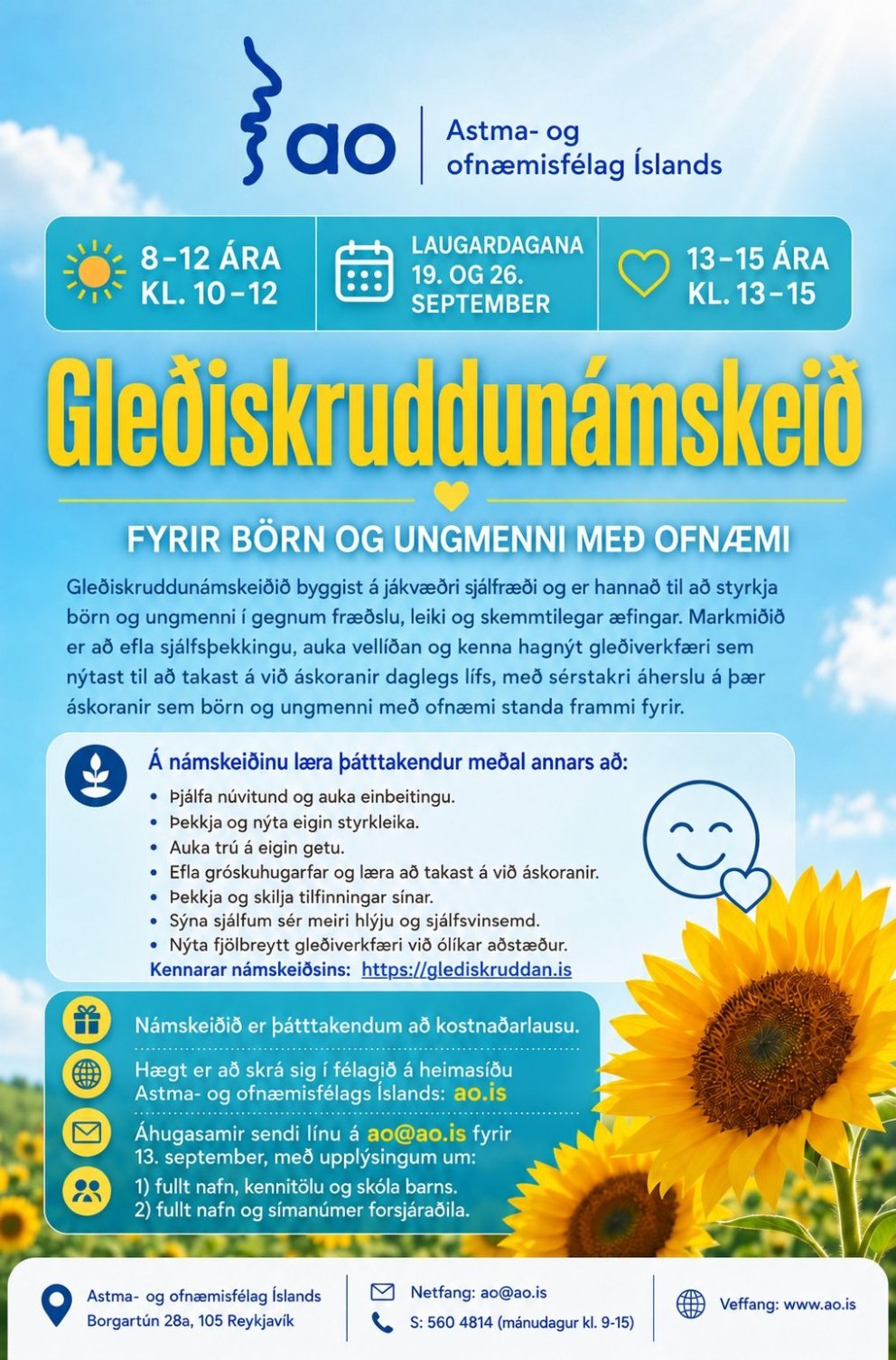 Gleðiskruddunámskeið fyrir börn og ungmenni með ofnæmi