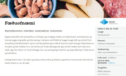 Fæðuofnæmisnámskeið 5. og 6. febrúar nk