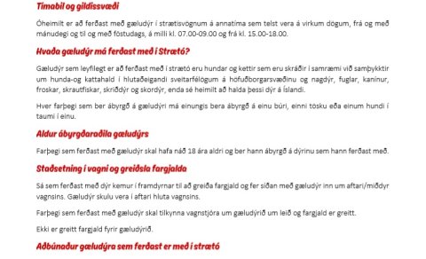 Reglur og viðmið vegna gæludýra í Strætó á höfuðborgarsvæðinu